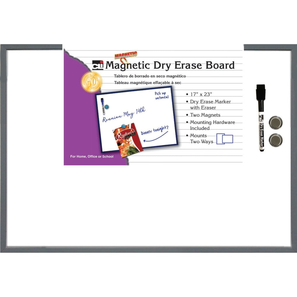 Charles Leonard Magnetic Dry-Erase Board, 17in x 23in, White, Gray Plastic Frame