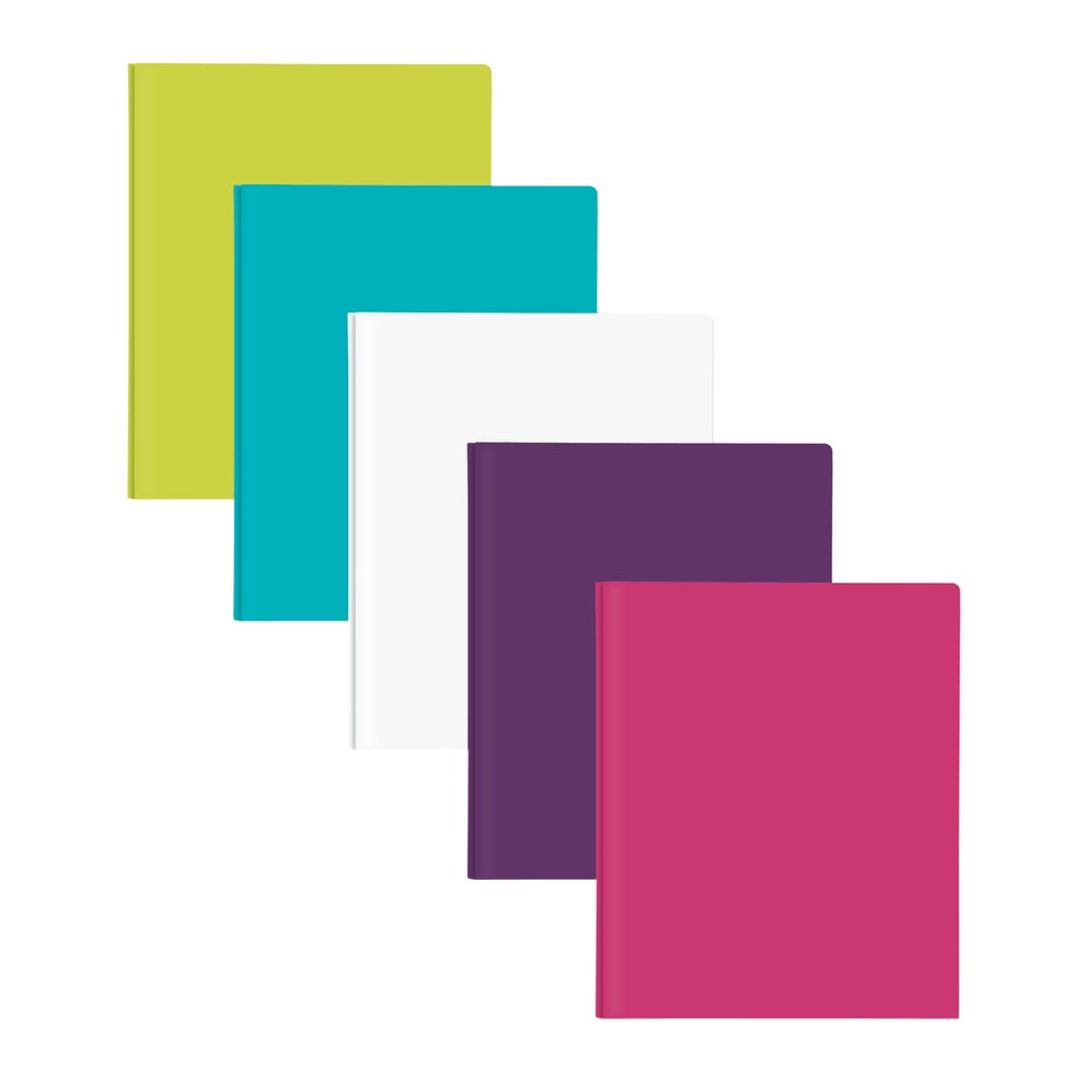 Office Depot Brand 2-Pocket School-Grade Poly Folder with Prongs, Letter Size, Assorted Fashion Colors, Pack Of 5