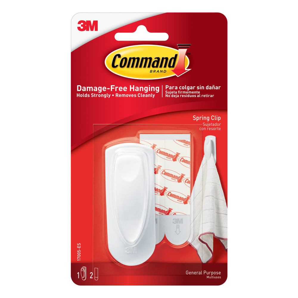 Command Spring Clip, 1 Clip, 2 White Adhesive Strips, Damage Free Hanging Picture Hangers, No Tools Wall Hanging Strips For Living Spaces