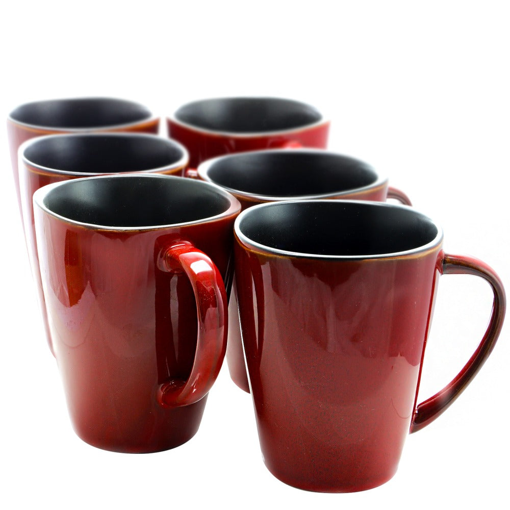 Elama Stoneware Mugs, Harland, 14 Oz., Red, Set of 6