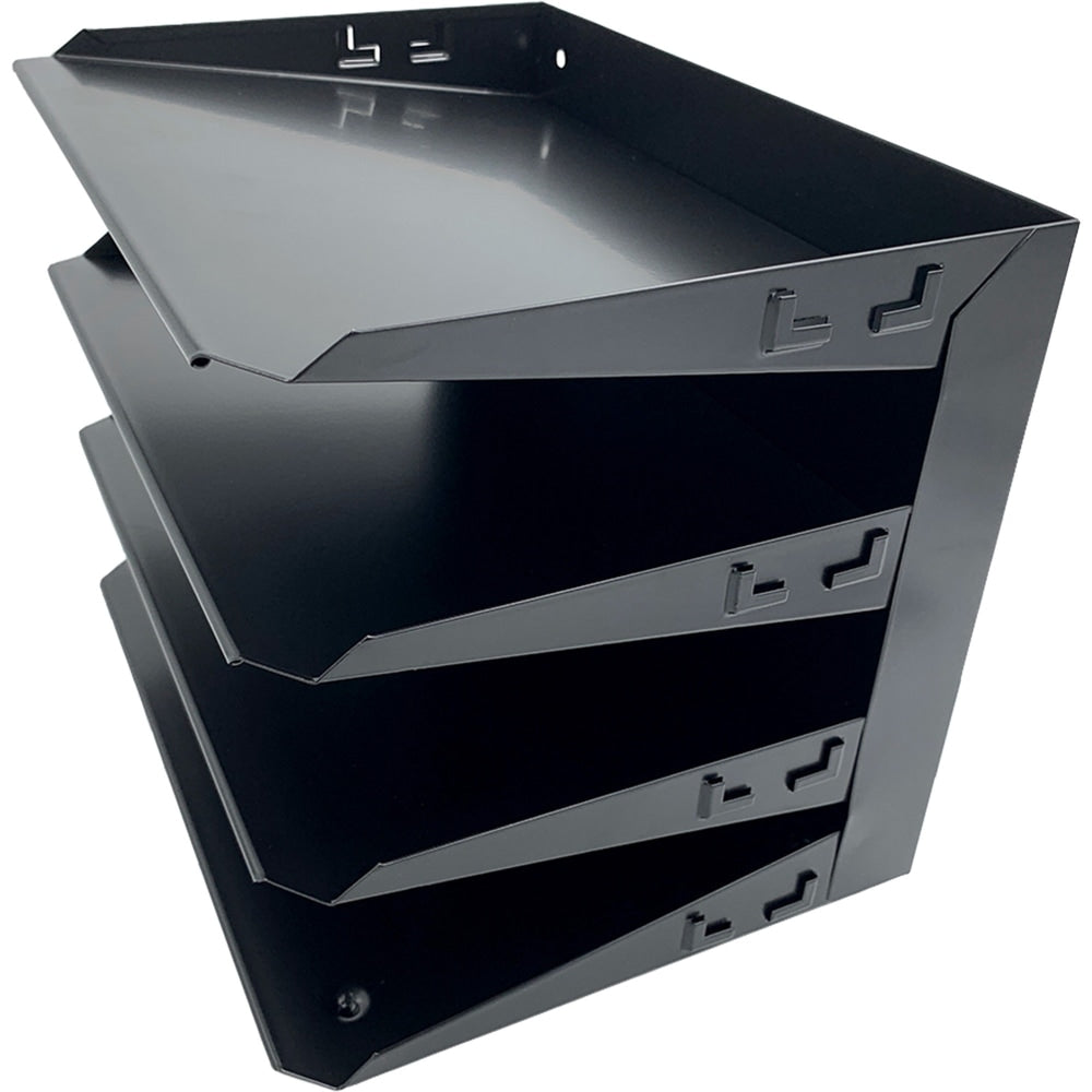 Huron Horizontal Slots Desk Organizer, 4 Compartment(s), Horizontal, 9inH x 12inW x 8.66inD, Durable, Black, Steel