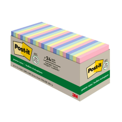 Post-it Greener Notes, 3 x 3 in, 24 Sticky Note Pads, 75 Sheets/Pad, Clean Removal, Back to School Supplies and Office Supplies,Sweet Sprinkles