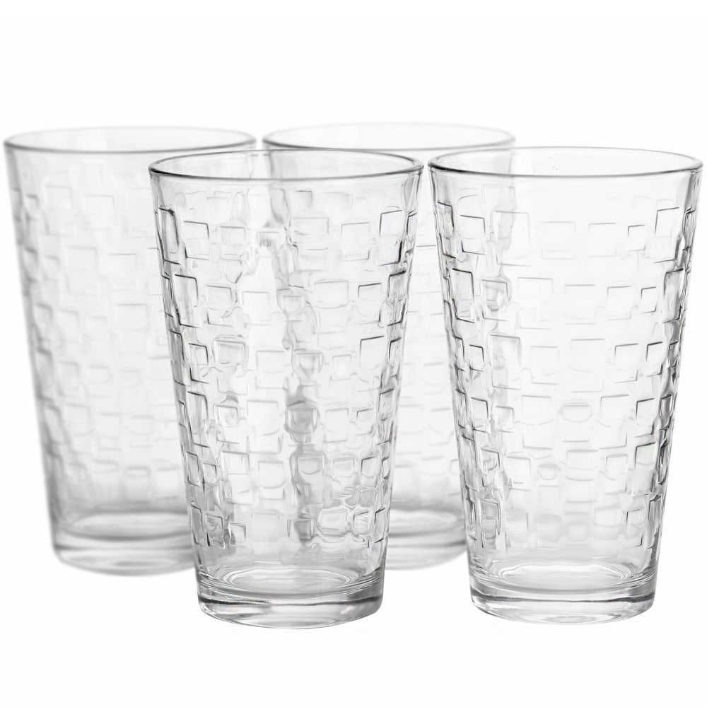 Gibson Home Great Foundations 4-Piece Tumbler Set, 16 Oz, Clear/Square Pattern