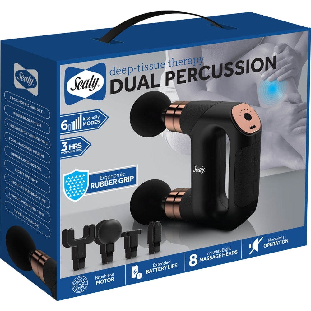 Sealy SL-HW-MA-109-BK Dual-Head Percussion Massage Gun, 12inH x 8inW x 2inD, Black