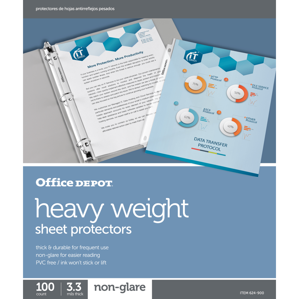 Office Depot Brand Heavyweight Sheet Protectors, 8-1/2in x 11in, Non-Glare, Pack Of 100