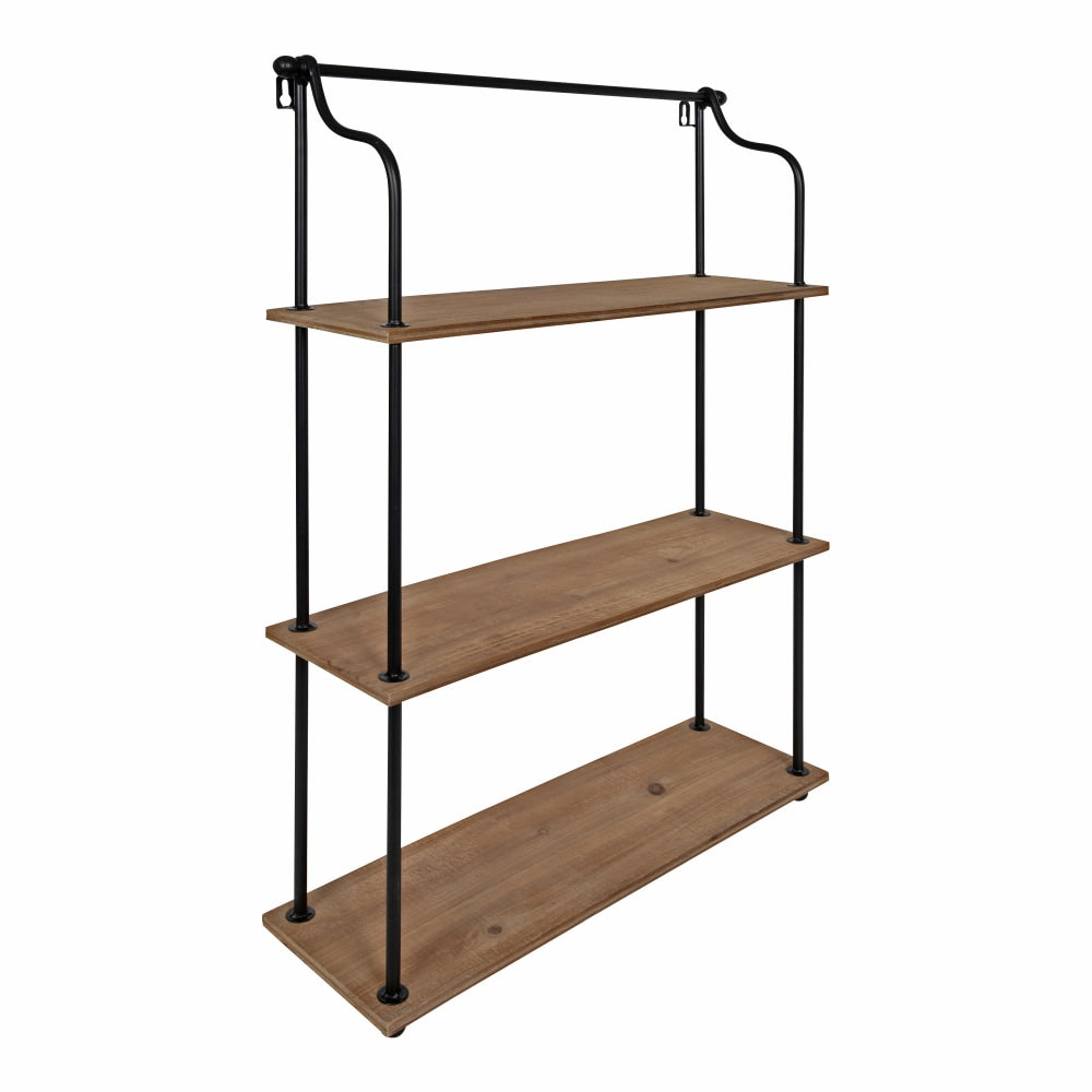 Kate and Laurel Walters Wood and Metal 3-Tier Shelves, 32-5/16inH x 20-1/2inW x 6-5/16inD, Brown/Black, Set Of 3 Shelves