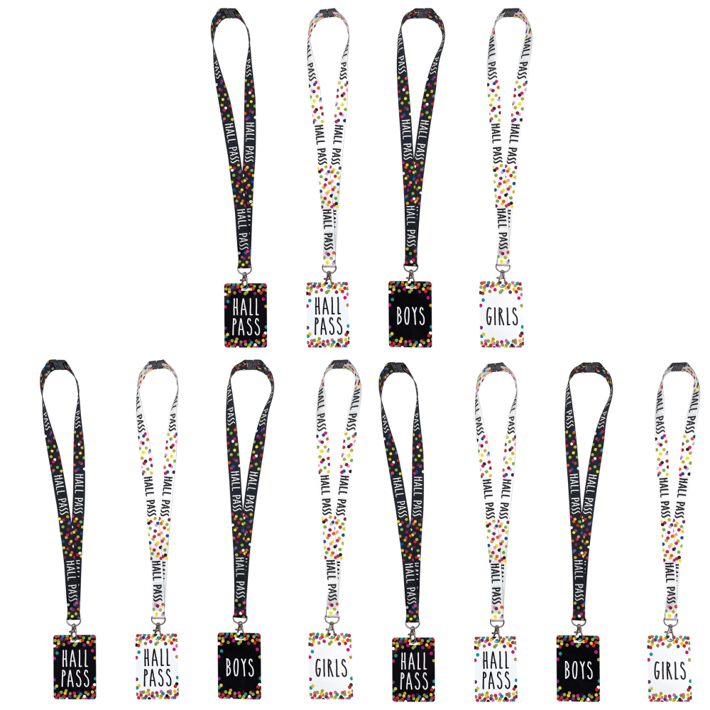 Teacher Created Resources Hall Passes With Lanyards, 16-1/2in, Confetti, 4 Passes Per Pack, Bundle Of 3 Packs
