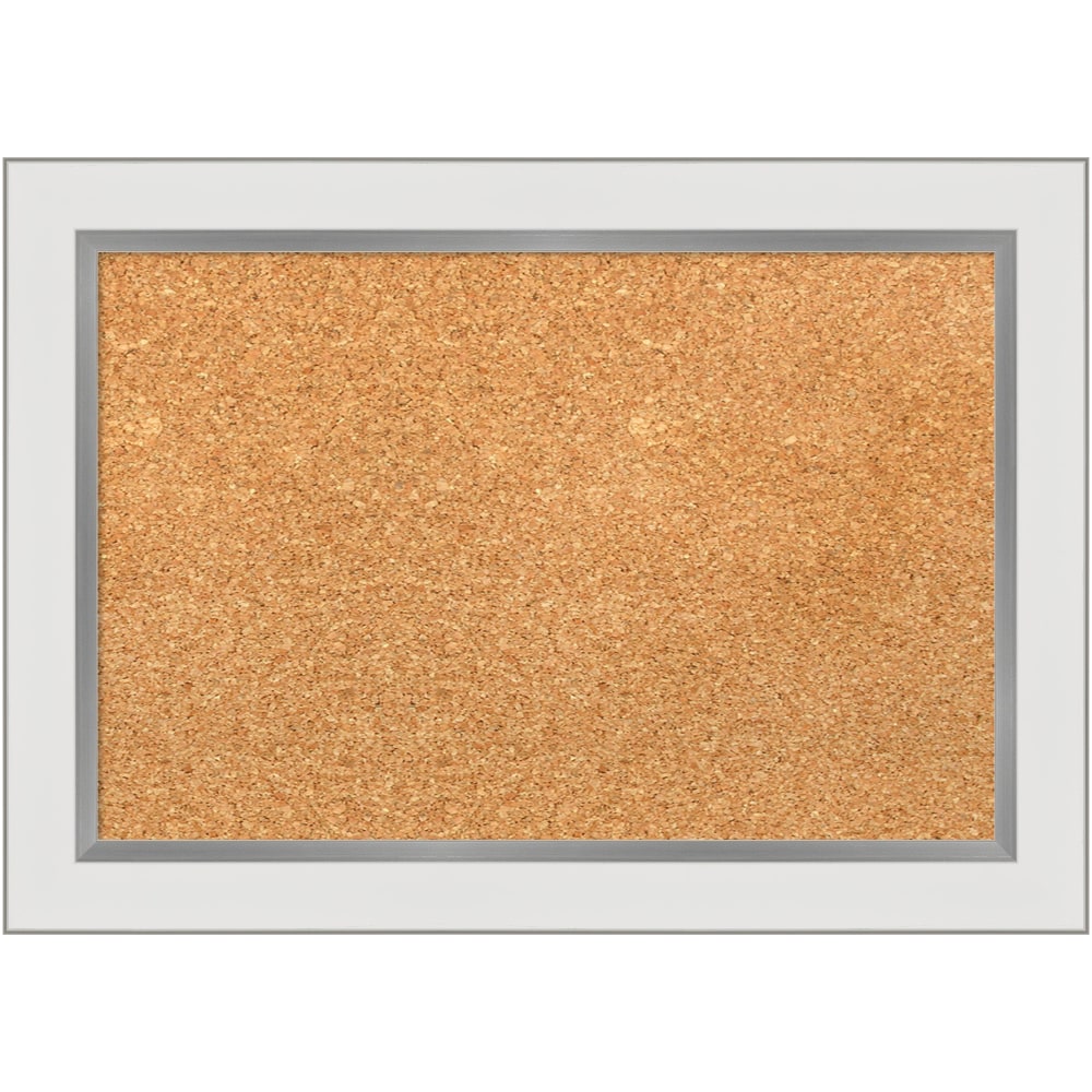Amanti Art Rectangular Non-Magnetic Cork Bulletin Board, Natural, 21in x 15in, Eva White Silver Narrow Plastic Frame