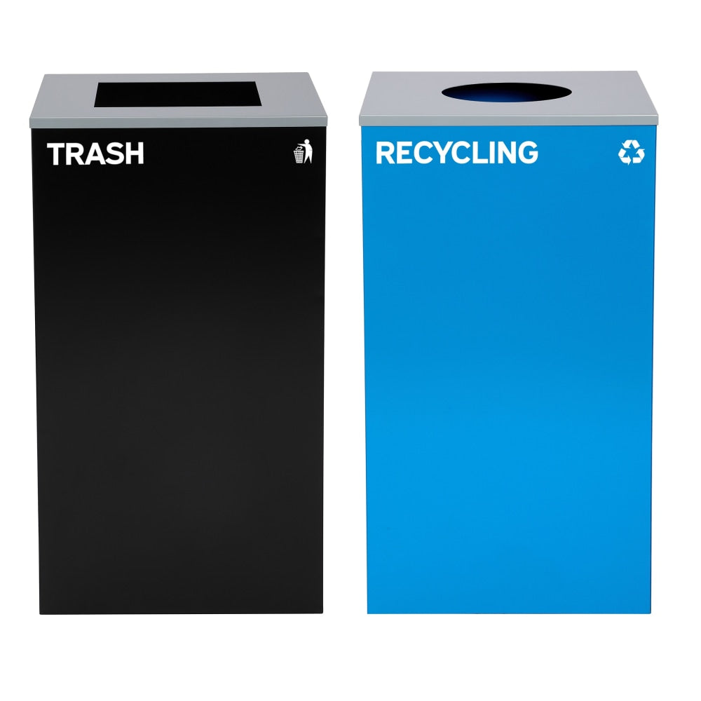 Alpine Industries Stainless-Steel Open Top Recycling And Trash Can Set, 29 Gallons Black/Blue, Set Of 2 Trash Cans - ALP4450-BLK-KIT6
