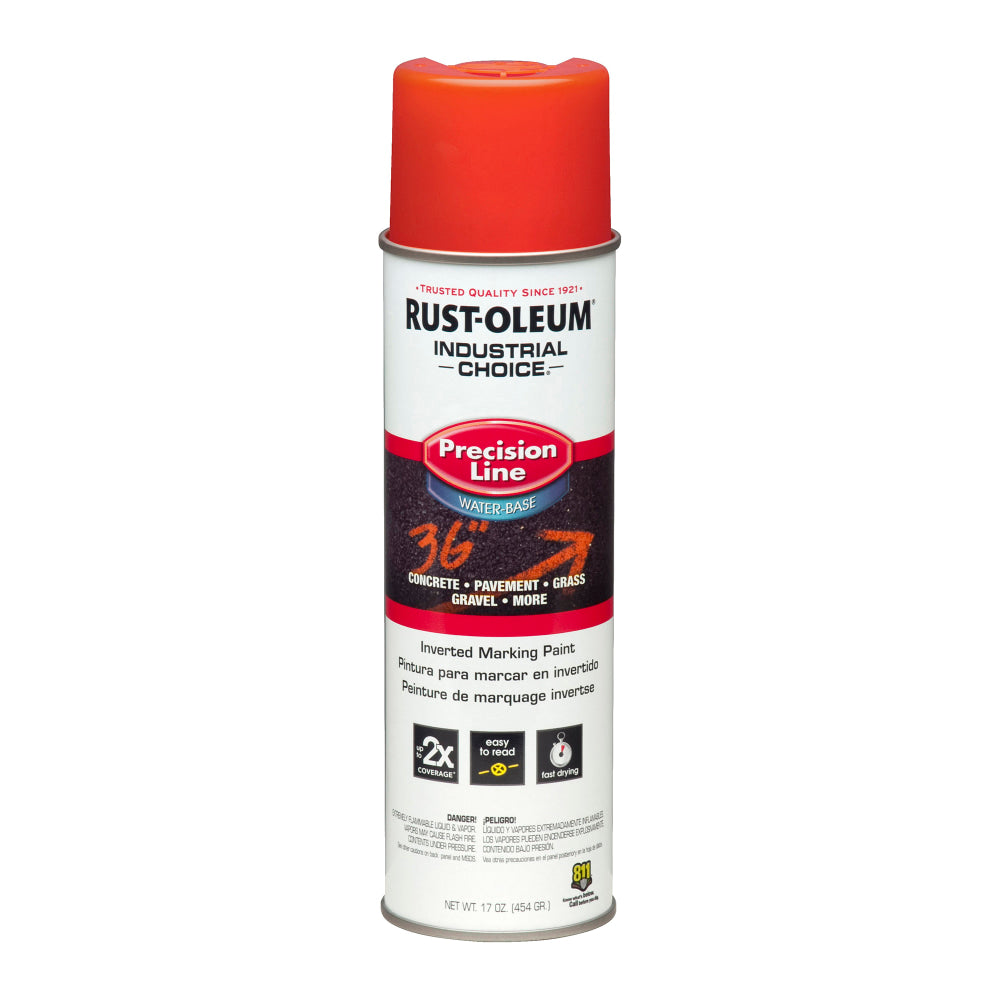 Rust-Oleum Industrial Choice M1800 System Water-Based Precision Line Inverted Marking Paint, 17 Oz, Fluorescent Red, Pack Of 12 Cans