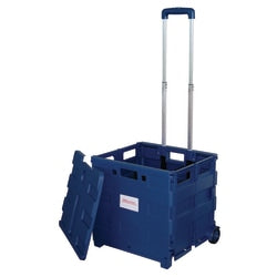 Office Depot Brand Mobile Folding Cart With Lid, 16inH x 18inW x 15inD, Blue