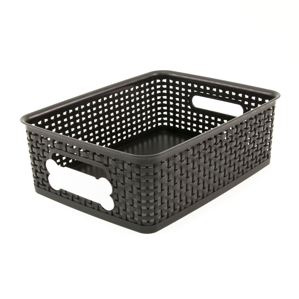 Paw Prints Pet Supply Bin With Dry-Erase Label, Medium, Black