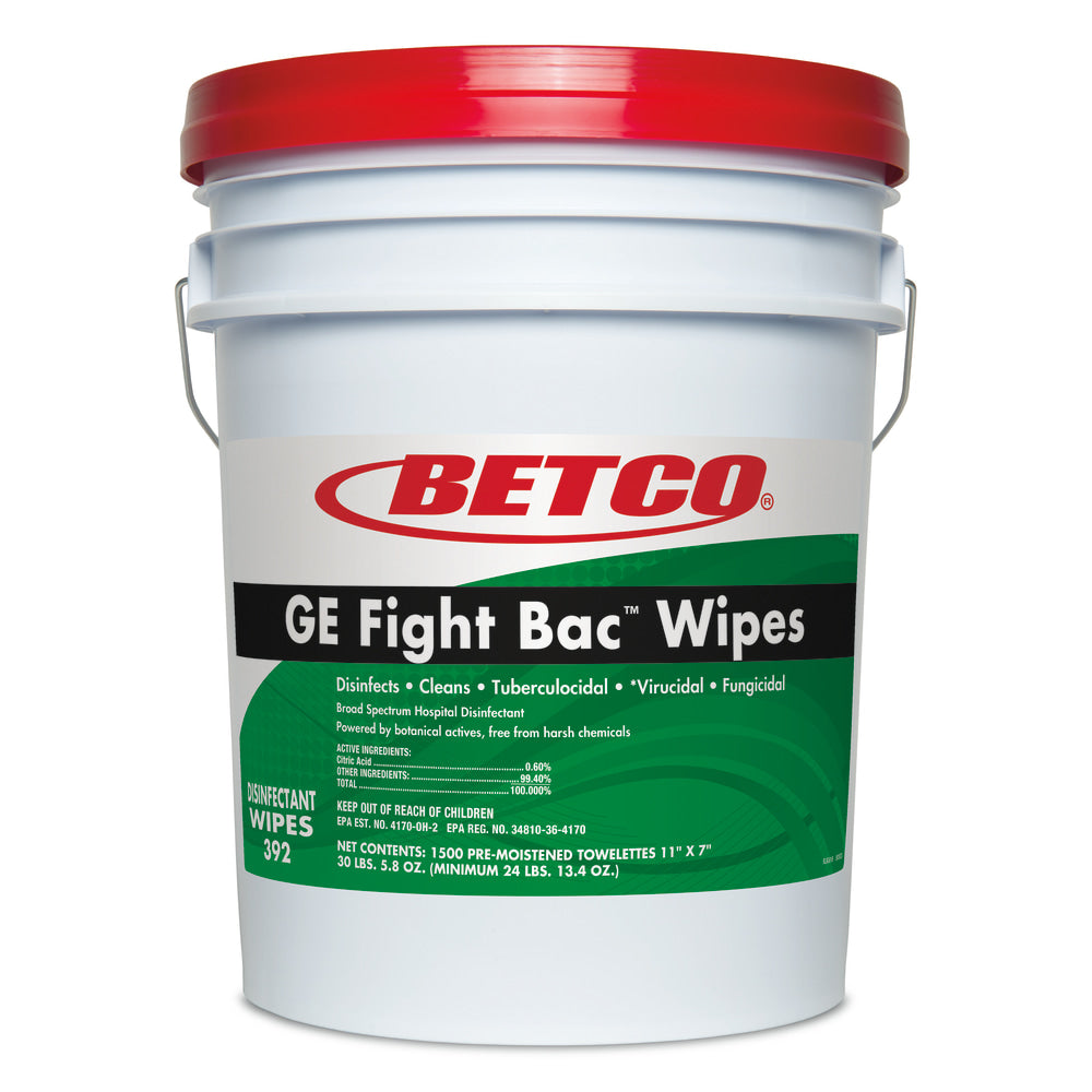 Betco Big Bucket GE Fight Bac Wipes, Fresh Scent, 7in x 11in, Bucket Of 1,500 Wipes