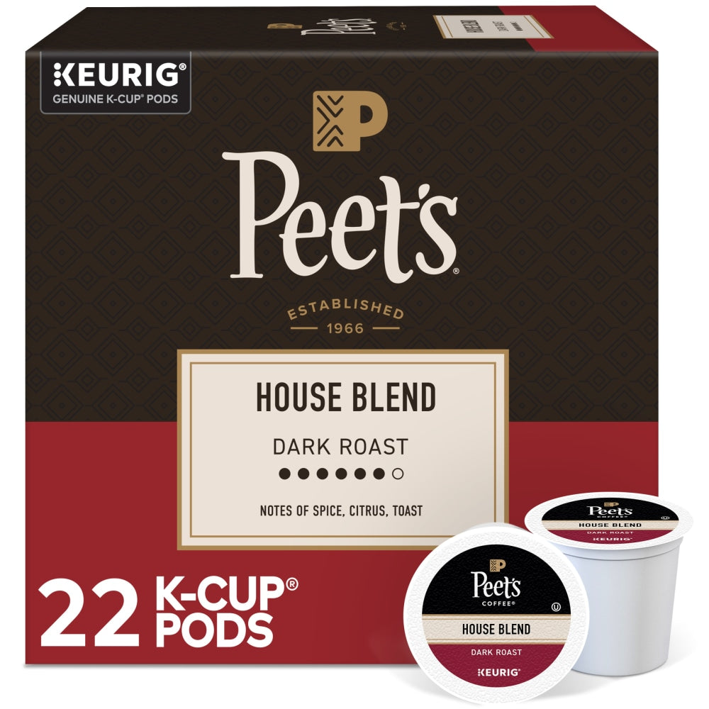 Peets Coffee House Blend Keurig Single Serve K-Cup Pods, Dark Roast Coffee, 22 Count