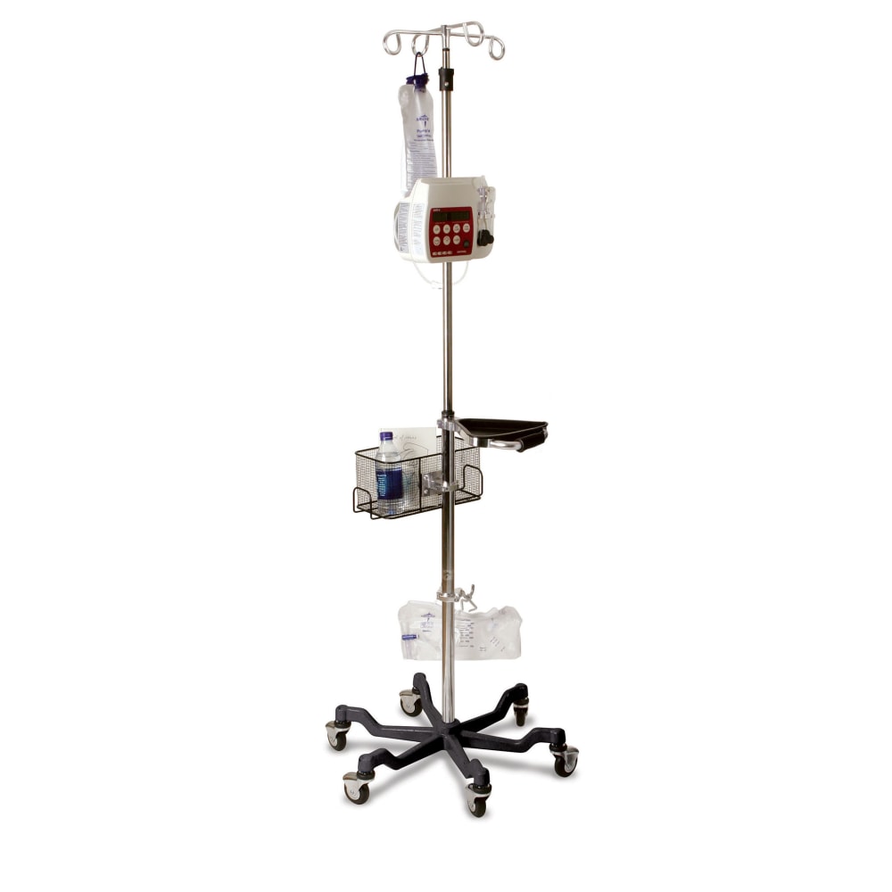 Medline 6-Leg Heavy-Duty IV Stands, 73in - 99 1/2in x 24in, Black/Stainless Steel, Pack Of 2