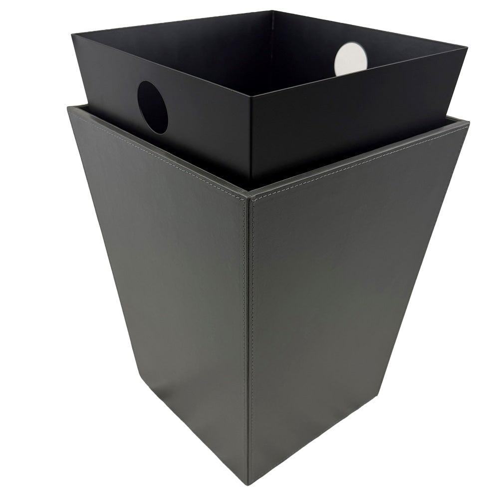 Hospitality Source Wood/Metal Waste Bins, 9-1/2in x 9-1/2in x 12-1/2in, Dark Gray, Set Of 6 Bins