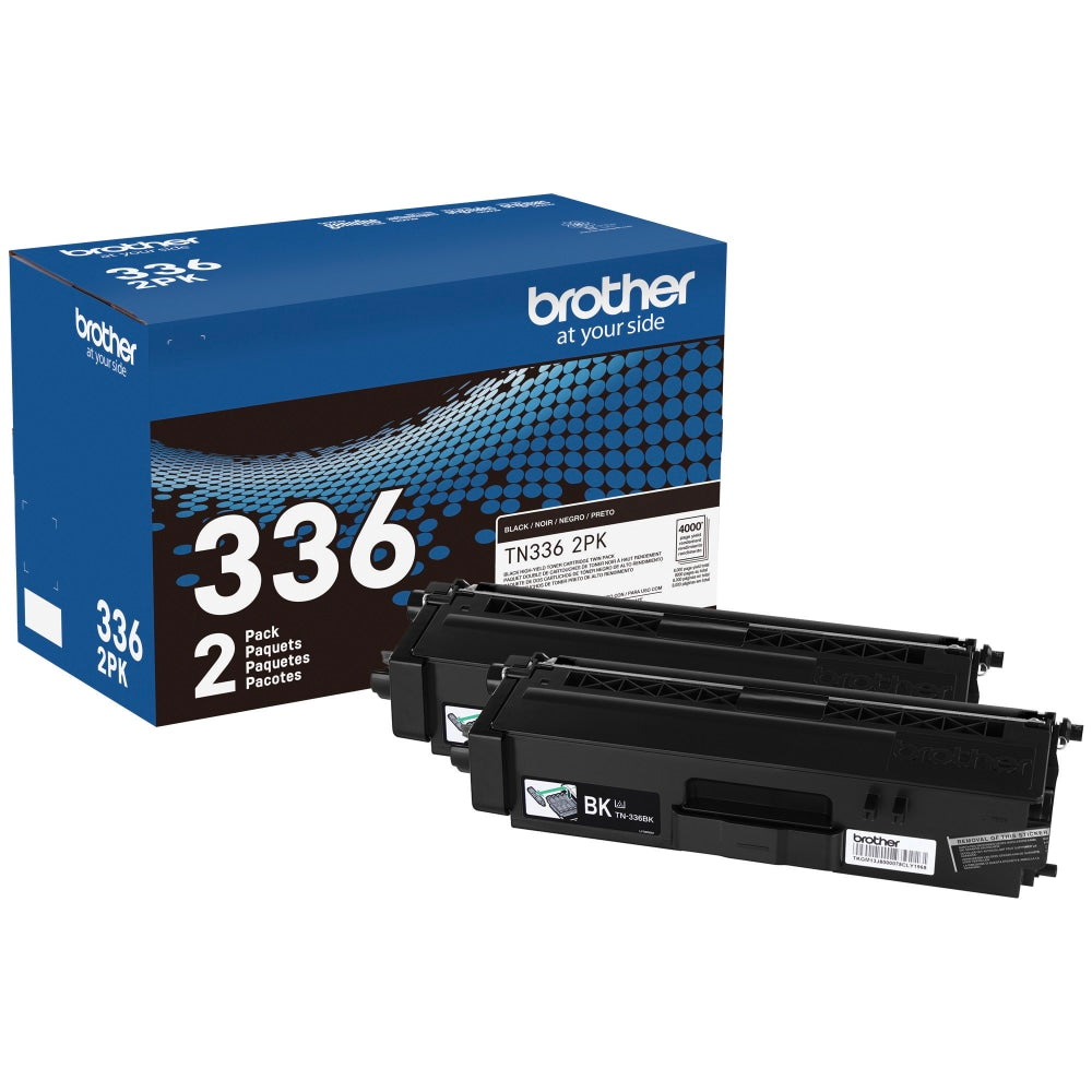 Brother TN-336 Black High Yield Toner Cartridges, Pack Of 2, TN-336BK