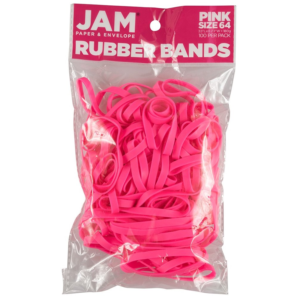 JAM Paper Rubber Bands, Size 33, Pink, Bag Of 100 Rubber Bands