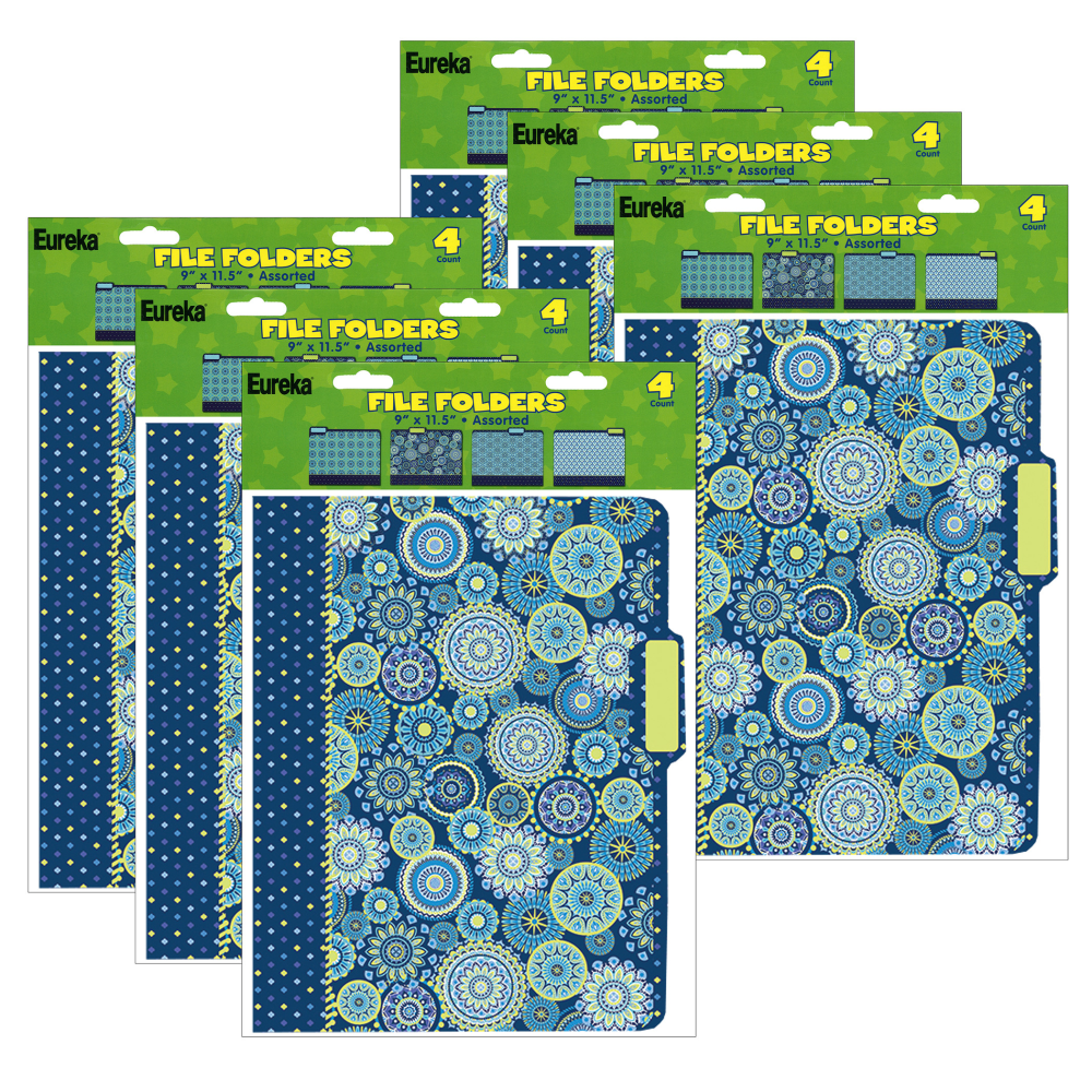 Eureka File Folders, Letter Size, Blue Harmony, 4 Per Pack, Set Of 6 Packs