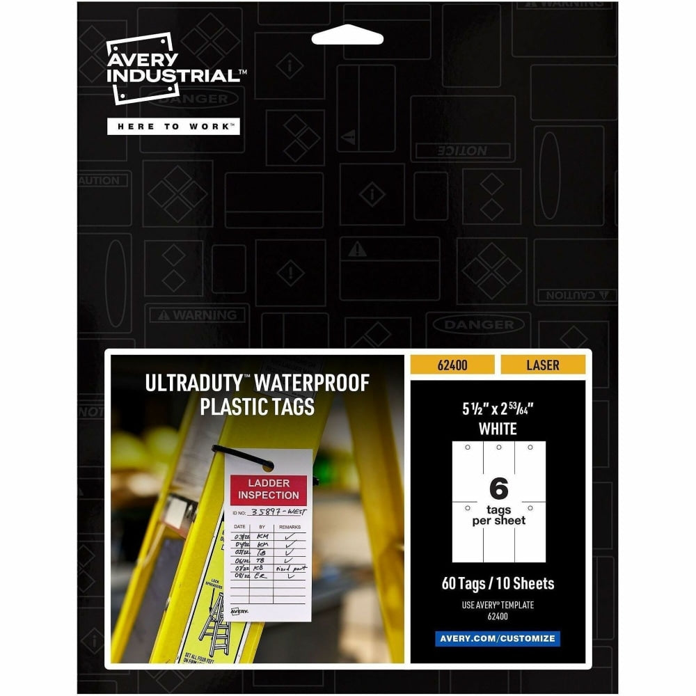 Avery UltraDuty Plastic Tags, 5.5in x 2.83in , White(62400) - 2.92in Length x 5.50in Width - Plastic, Polyester - Matte White - 1 Pack