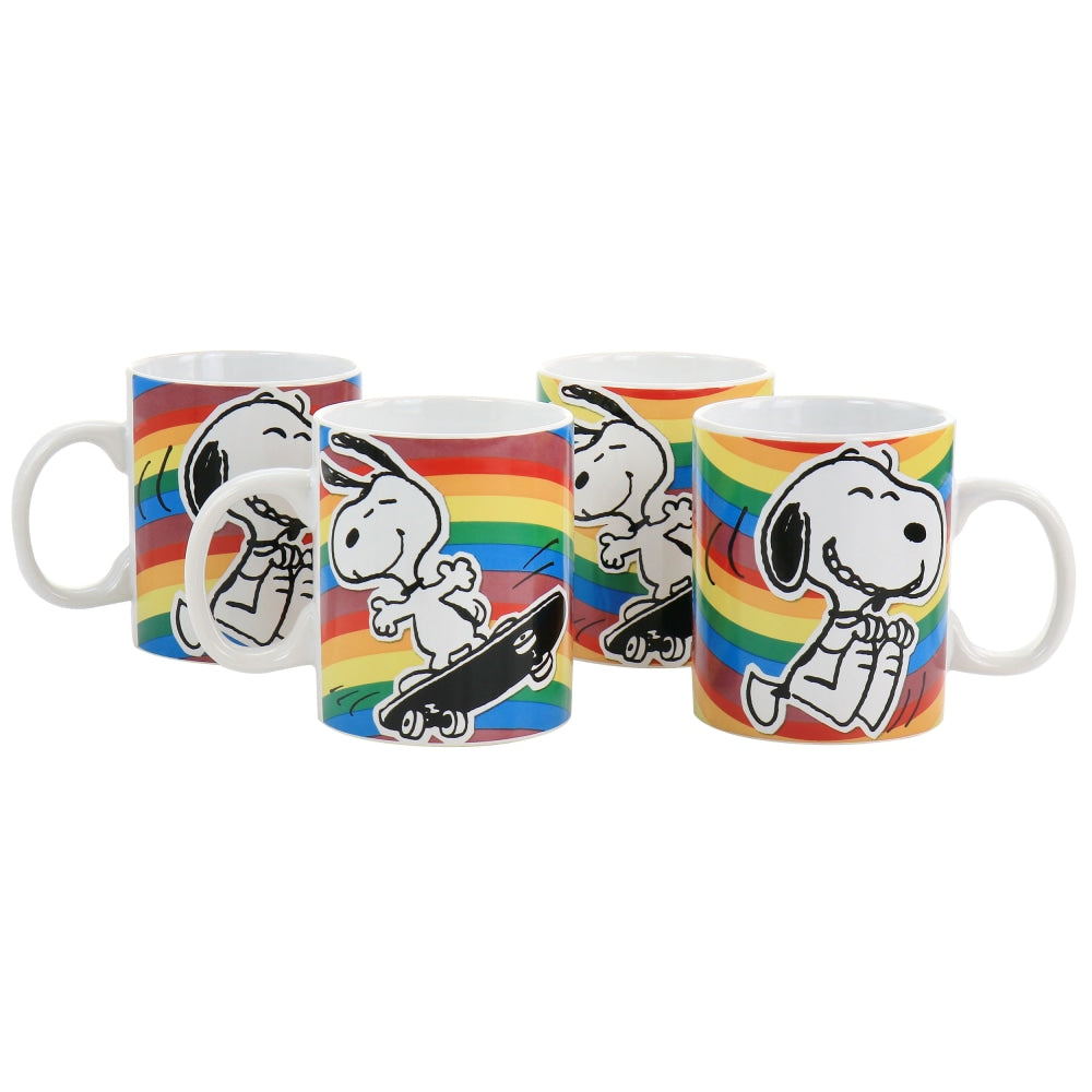 Gibson Peanuts 70th Anniversary 4-Piece Mug Set, 15 Oz, Rainbow