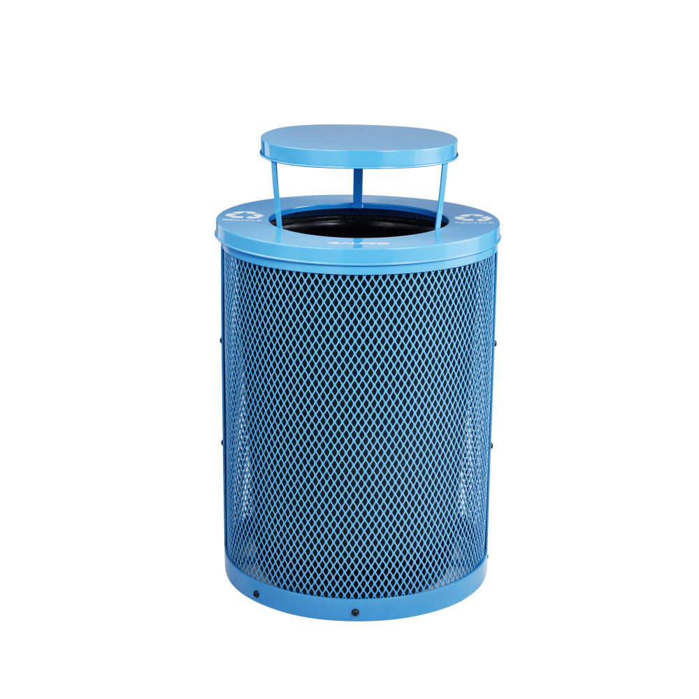 Alpine Blue Round Diamond Steel 36 Gallon Trash Can with Rain Bonnet with Liner