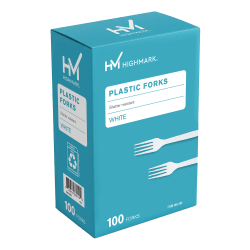 Highmark Medium-Length Plastic Cutlery, Forks, Pack Of 100 Forks