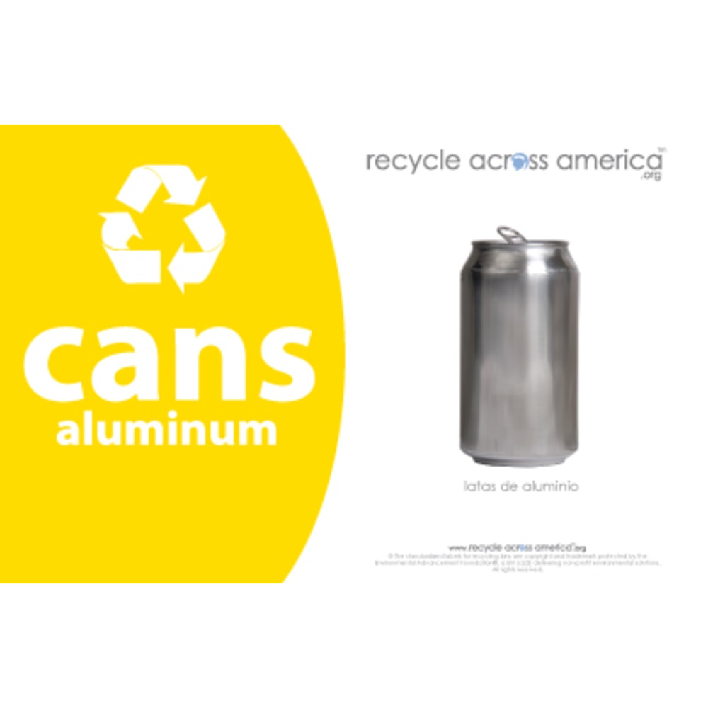 Recycle Across America Aluminum Cans Standardized Recycling Labels, CANS-5585, 5 1/2in x 8 1/2in, Yellow