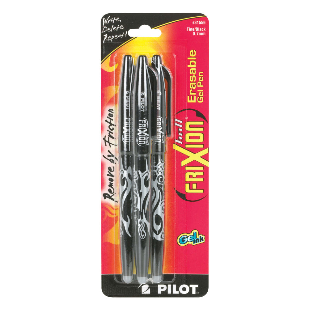 Pilot FriXion Ball Erasable Gel Pens, Pack of 3, Fine Point, 0.7mm, Black  Ink