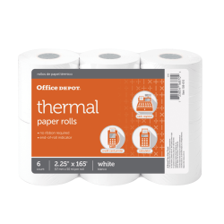 Office Depot Brand Thermal Paper Rolls, 2-1/4in x 165ft, White, Pack Of 6