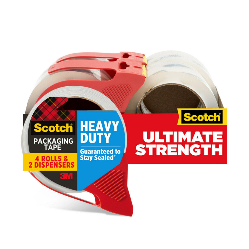 Scotch Heavy Duty Shipping Packaging Tape, 1.88 in x 54.6 yd, 4 Tape Dispenser Rolls, Moving Supplies, Packing Tape for Moving Boxes and Packaging
