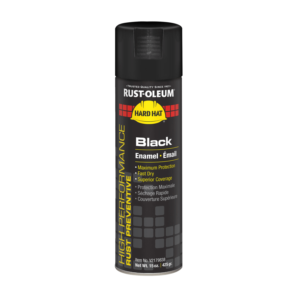 Rust-Oleum Hard Hat High Performance V2100 System Rust Preventive Enamel Spray Paint, 15 Oz, Gloss Black, Case Of 6 Cans