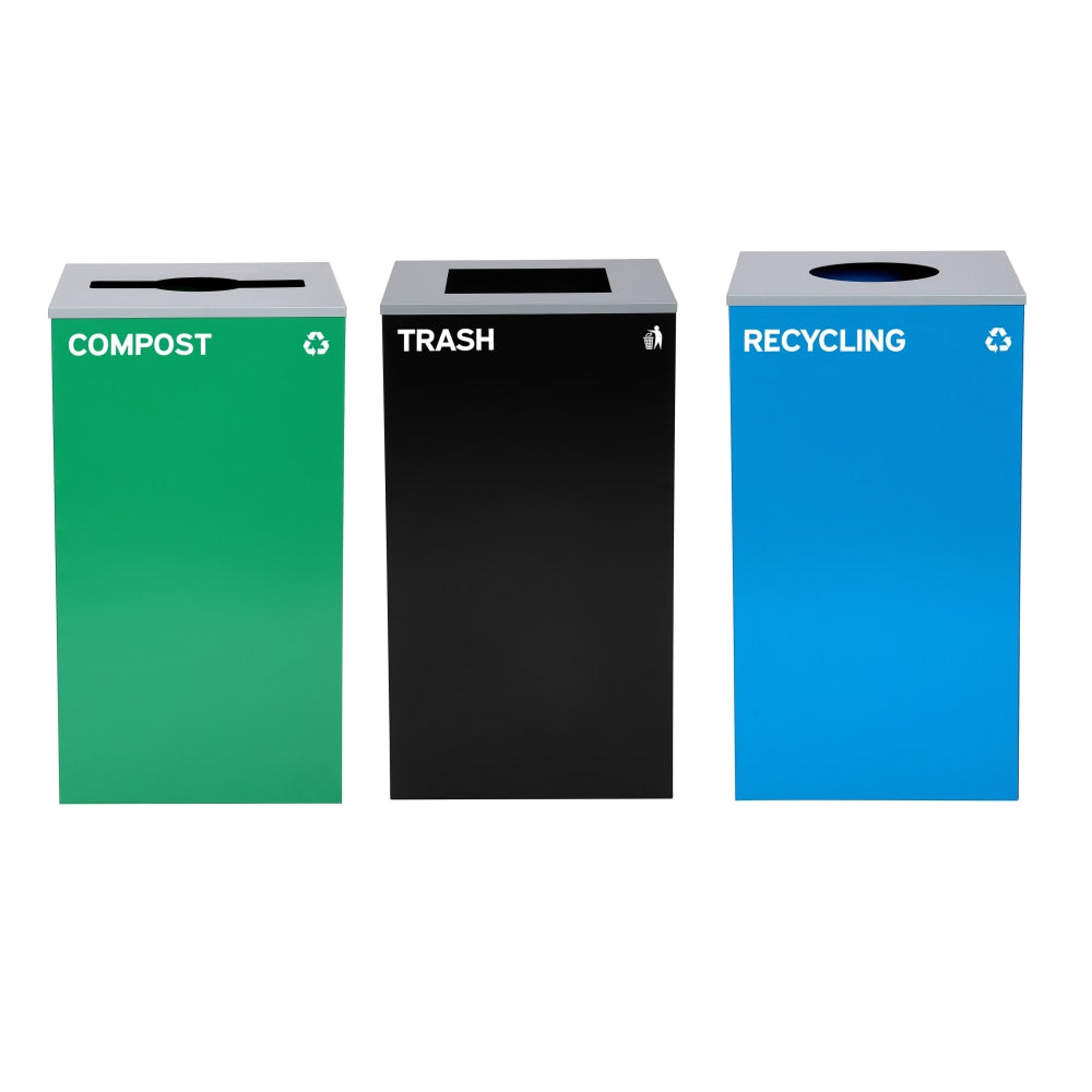 Alpine Industries Stainless-Steel Open Top Recycling, Compost And Trash Can Set, 29 Gallons Black/Blue/Green - ALP4450-BLK-KIT36