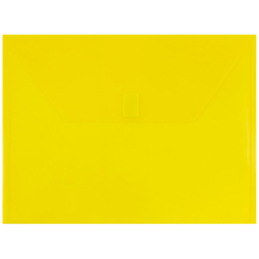 JAM Paper Plastic 9 3/4in x 13in Envelopes With Hook and Loop Closure, Yellow, Pack Of 12