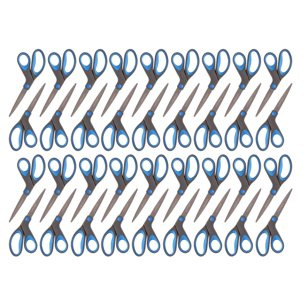 Office Depot Brand Titanium Coated Scissors, 8in, Bent, Dark Gray/Blue, Pack Of 36 Scissors