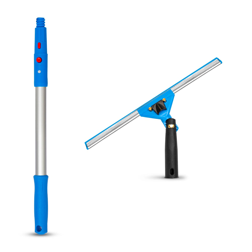 Gritt Commercial Swivel Window Squeegee And Pole Window Washing Kit, 14in Squeegee/20in Pole, Multicolor