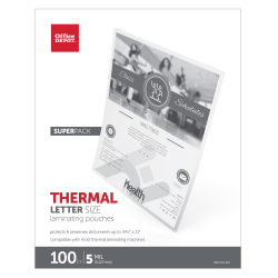 Office Depot Brand Laminating Pouches, Letter Size, 5 mil, 9in x 11-1/2in, Clear, Pack Of 100