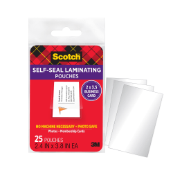 Scotch Thermal Laminating Pouches, 2.4in x 3.8in, 25 Laminating Sheets, Fits Business Card Size, 25/Pack