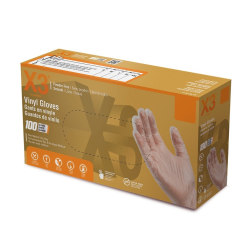 X3 Vinyl Powder-Free Industrial Gloves, Large, Clear, Box of 100 Gloves