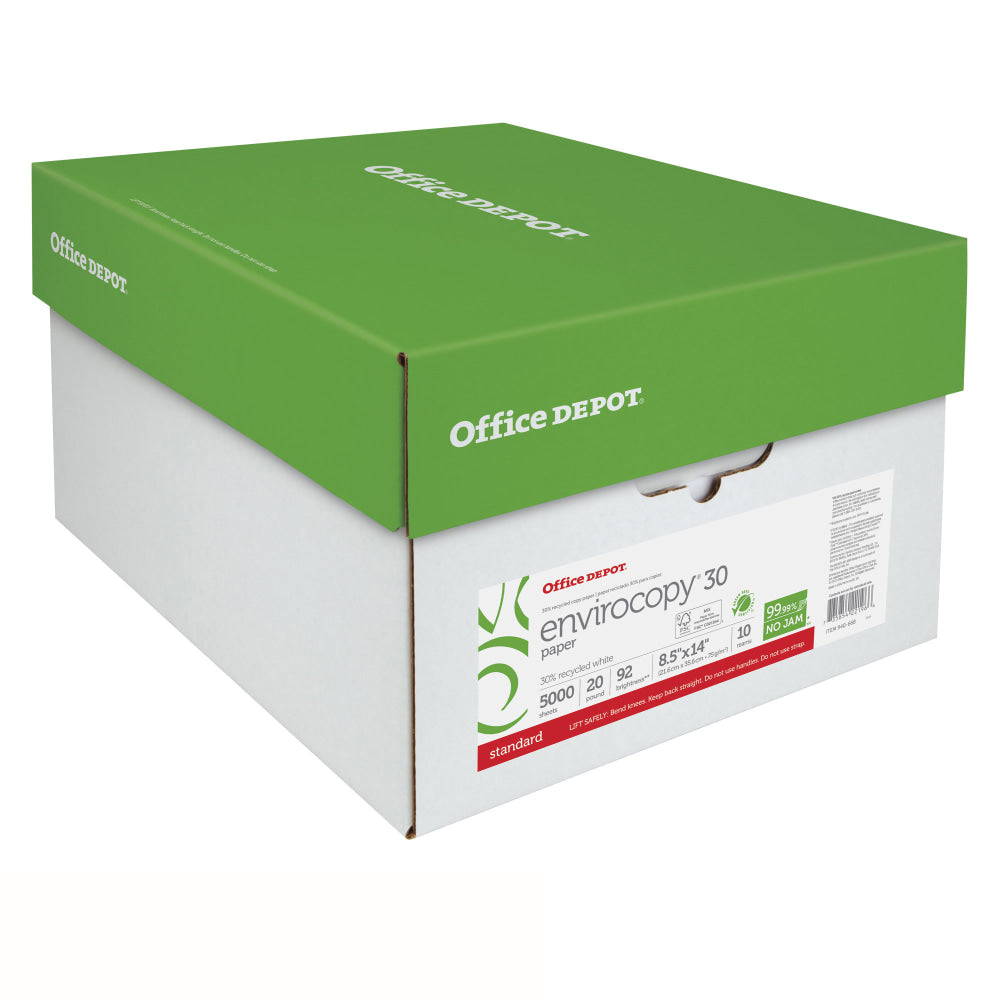 Office Depot EnviroCopy Copy Paper, 10 Reams, White, Legal (8.5in x 14in), 5000 Sheets Per Case, 20 Lb, 30% Recycled, FSC Certified