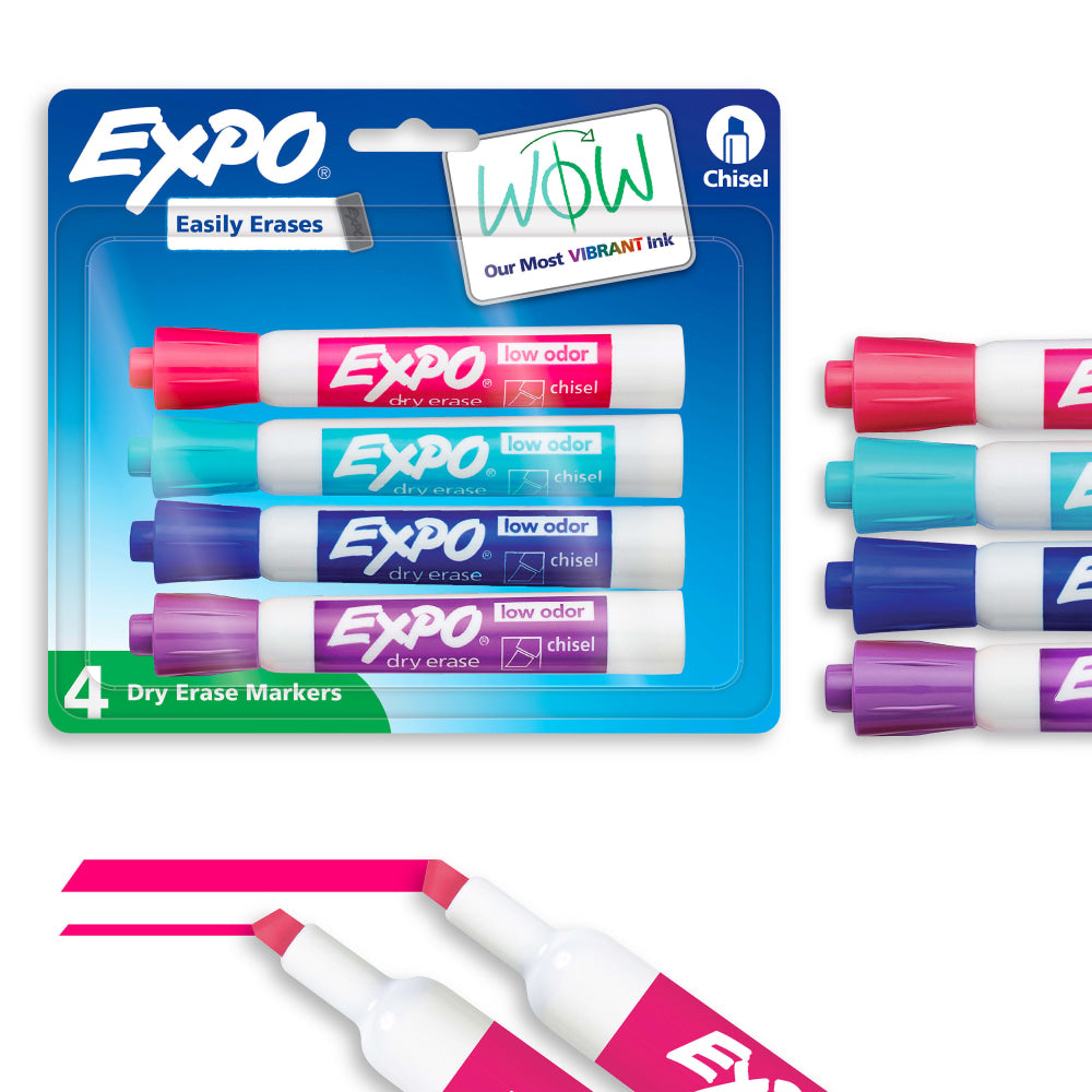 EXPO Low-Odor Dry-Erase Markers, Chisel Point, Pastel Colors, Pack Of 4