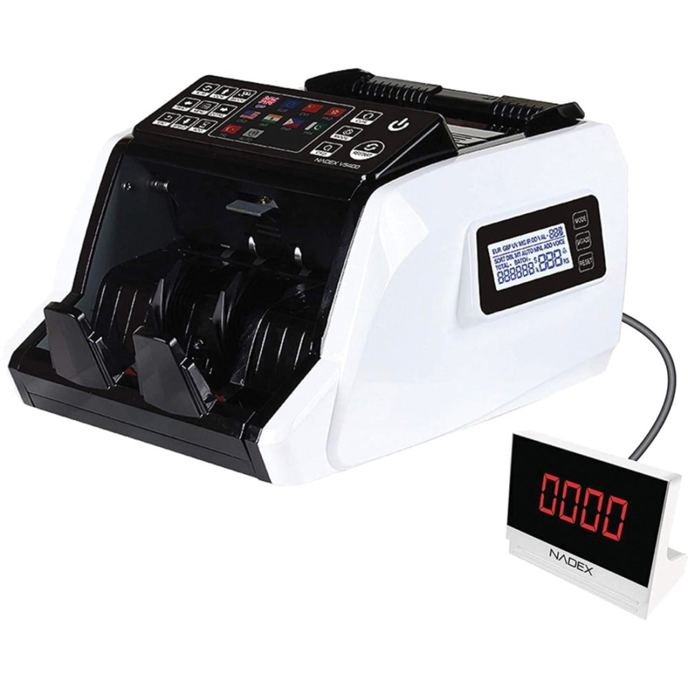 Nadex Coins V5400 Mixed Denomination Money Counter and Counterfeit Detector - Counts @ 1000 bills/min - White