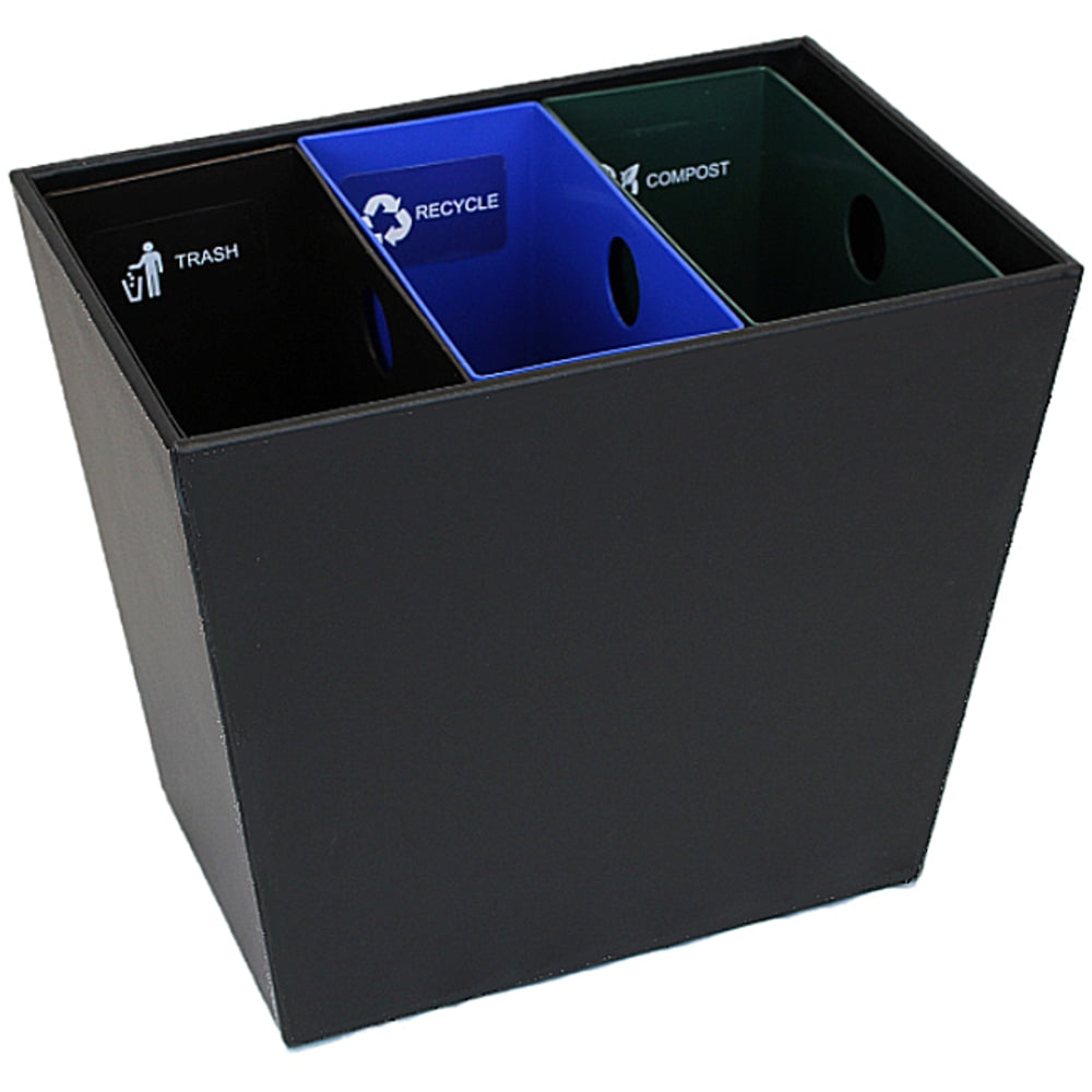 Hospitality Source Wood Triple Recycle Bins, 14in x 9-1/2in x 12-1/2in, Black, Set Of 6 Bins