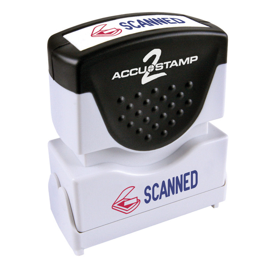 AccuStamp2 Scanned Stamp, Shutter Pre-Inked Two-Color SCANNED Stamp,   1/2in x 1 5/8in Impression, Blue and Red Ink