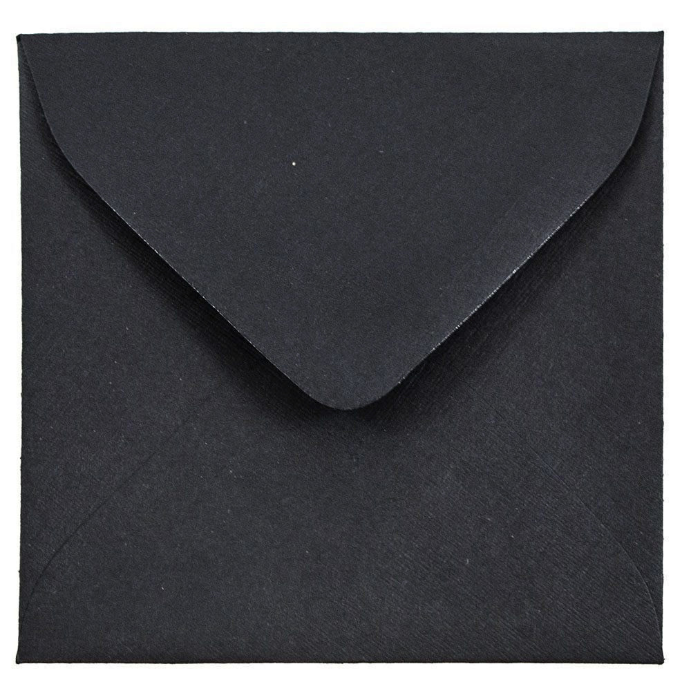 JAM Paper Square Linen Envelopes, 3 1/8in x 3 1/8in, Gummed Seal, 30% Recycled, Black, Pack Of 25