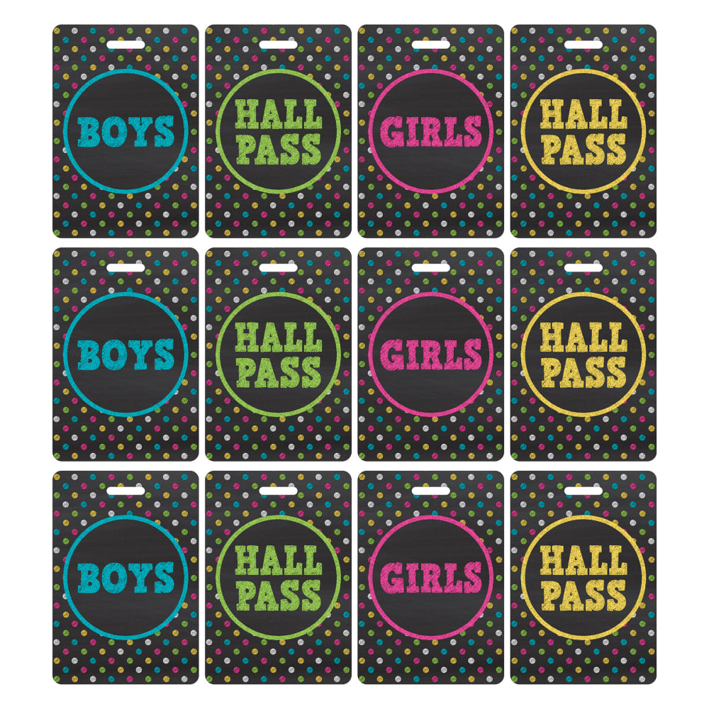 Teacher Created Resources Hall Passes With Lanyards, 16-1/2in, Chalkboard Brights, 4 Passes Per Pack, Bundle Of 3 Packs