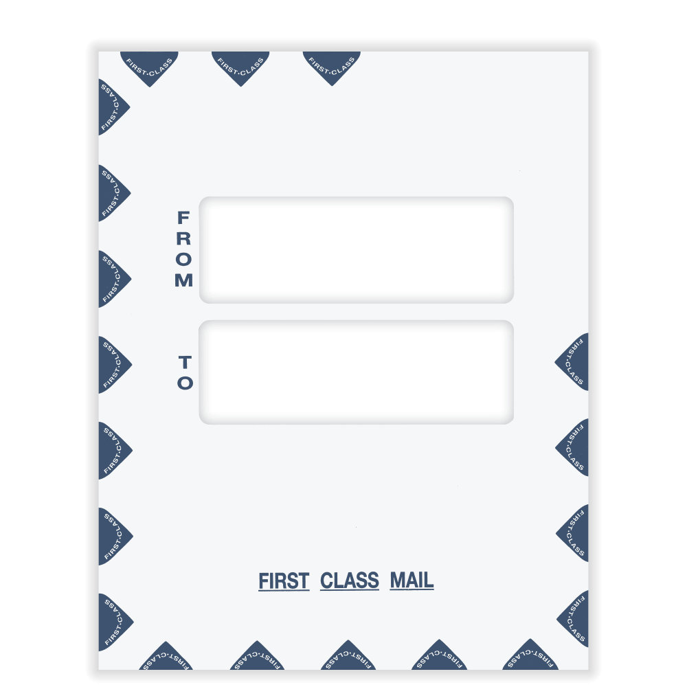 ComplyRight First Class Double Window Tax Mailer Envelope, White/Blue, Self-Seal, 9-1/2in x 12in, Pack of 50, PES45