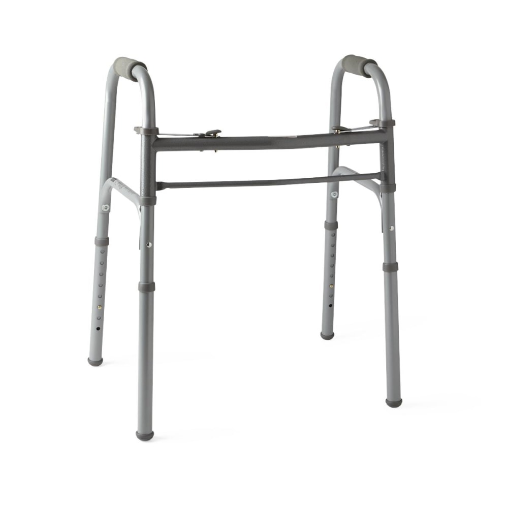 Medline Junior Adjustable Aluminum/Steel 2-Button Folding Walker, 25in - 32inH