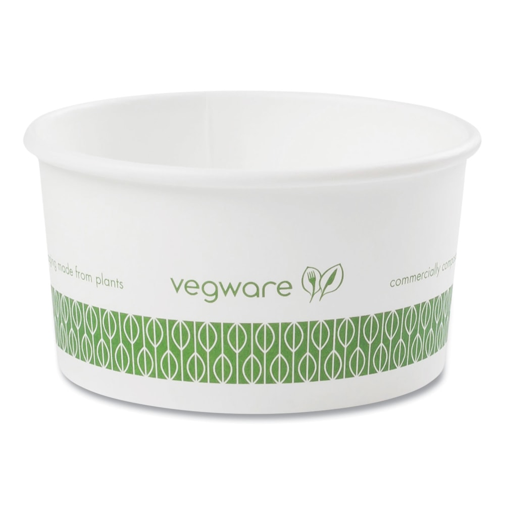 Vegware Soup Containers, 6 oz, 3.5in Diameter x 1.7in h, Green/White, Paper, 1,000/Carton