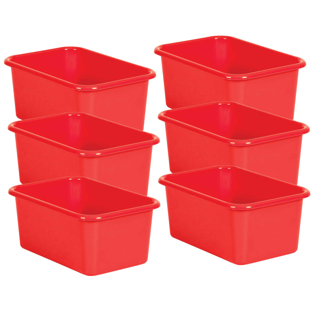 Teacher Created Resources Small Plastic Storage Bins, 5inH x 11-3/8inW x 7-3/4inD, Red, Pack Of 6